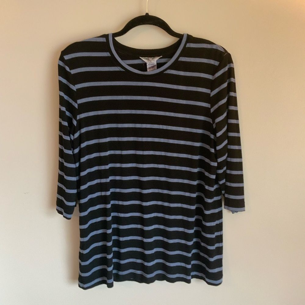 Hard Tail Clothing Women’s Striped Blue and Black Top Size Large NWT 3/4 Sleeve